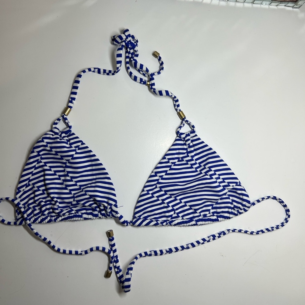 Rip Curl Blue and White Striped Bikini Top